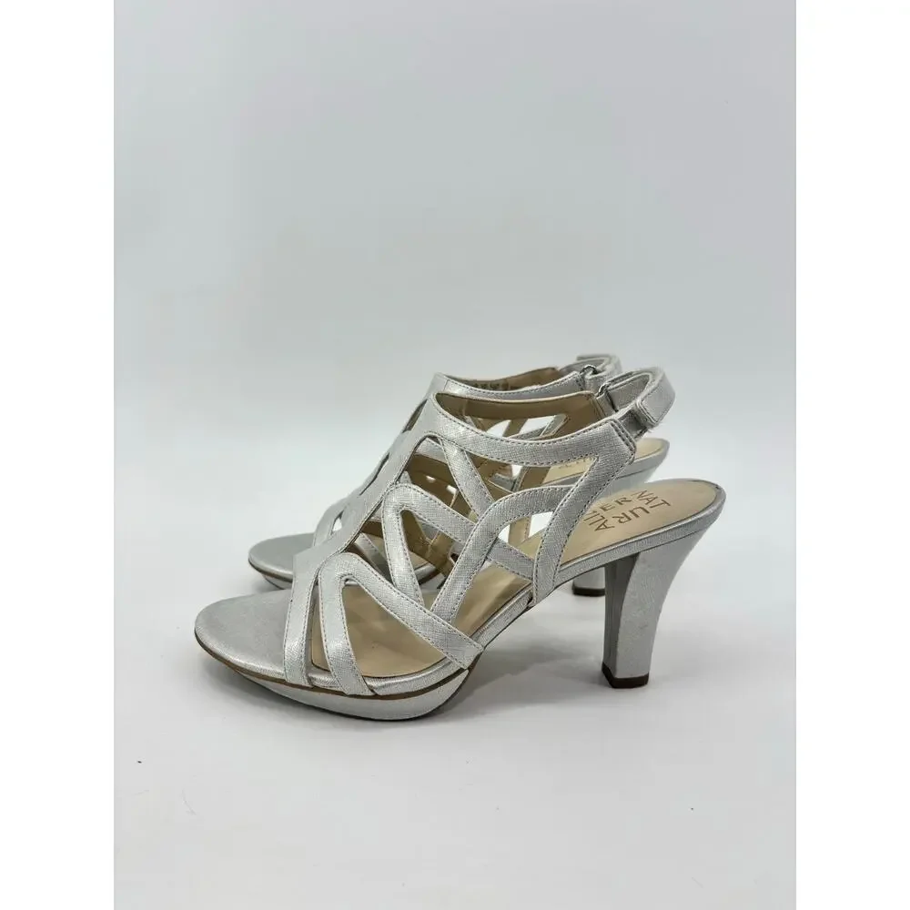 Naturalizer Danya Womens Size 7 Sandals Silver Metallic Strappy Heels